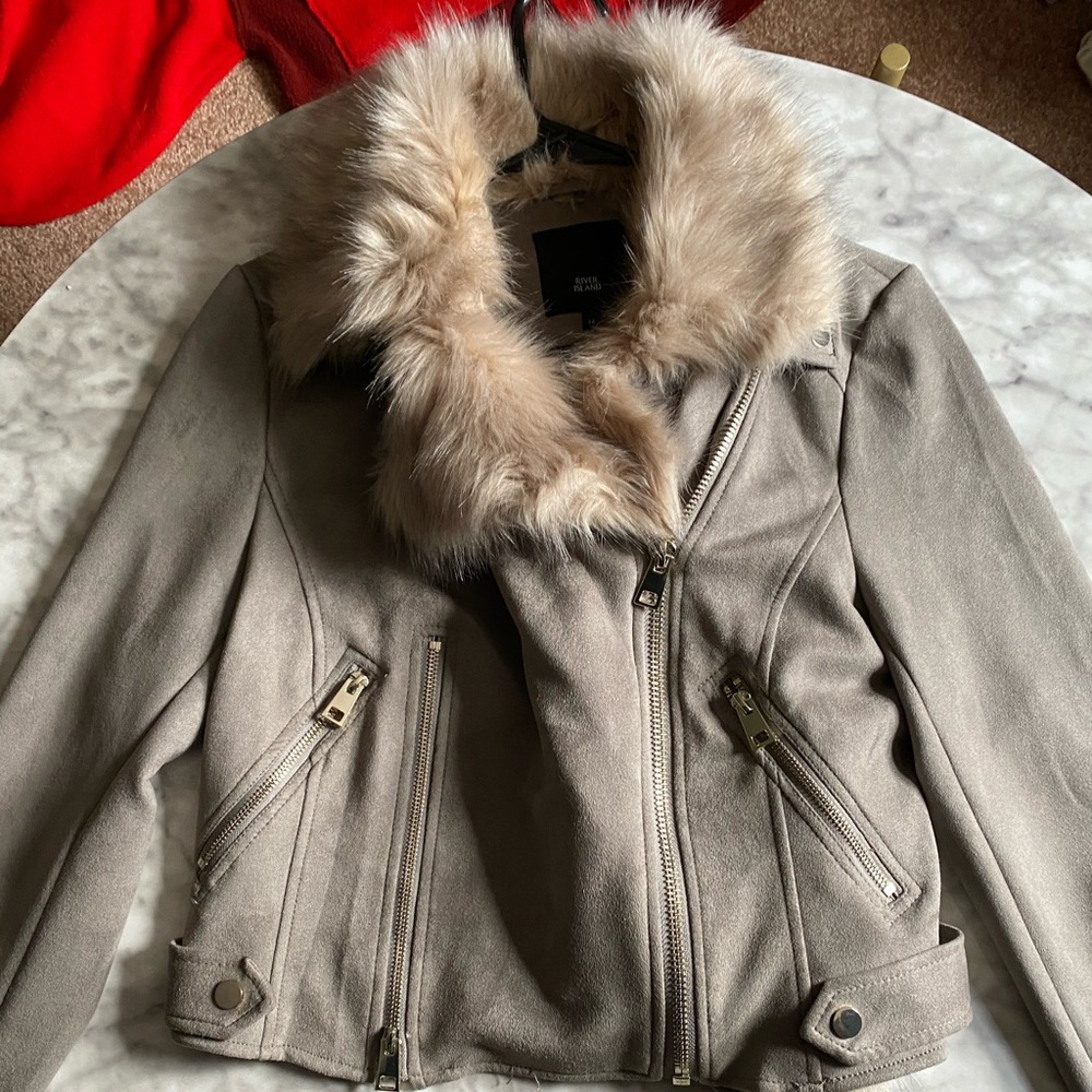 River island faux suede fur trim biker jacket
